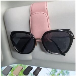 Magnetic Leather Sunglass Holder for Car, Sunglasses Clip for Car Visor, Auto Interior Accessories Universal for Different Size Eyeglasses (Black)